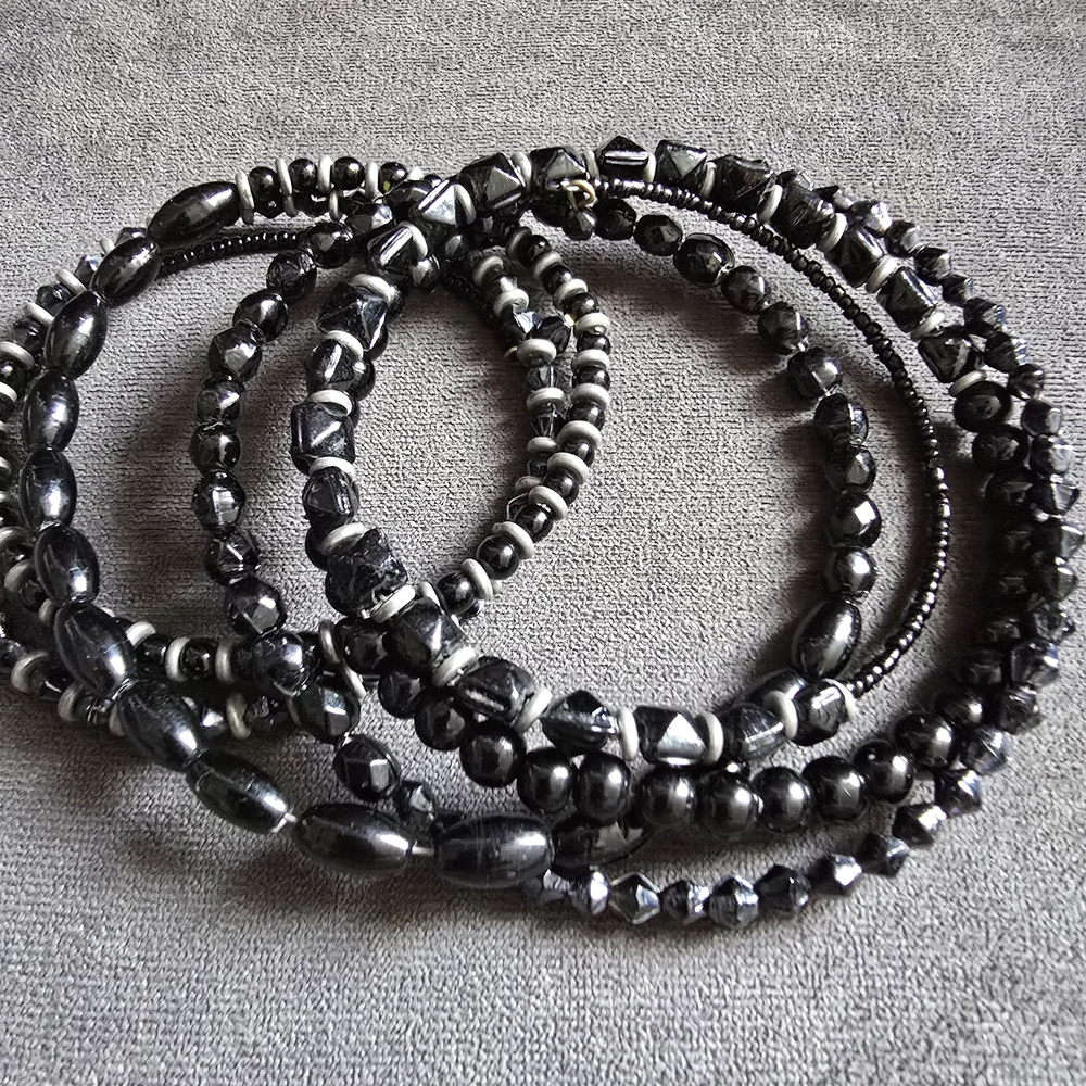Black Hematite Beaded Stretch Bracelet Set - Women Jewelry